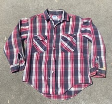 Vintage 50s 60s Cotton Flannel Montgomery Ward Sanforized M/L Plaid Distressed  picture