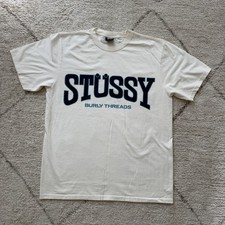 Stussy Burly Threads Graphic T-Shirt Men’s Large Natural Cream Double Sided picture