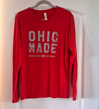 Bella + Canvas Mens L Red Long Sleeve Crew Lightweight Ohio Made Graphic Tee picture