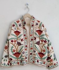 Handmade Embroidered Suzani Jacket Cream Bohemian Floral Ethnic Coat picture