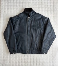 VTG Clipper Mist Midnight Blue Men's Leather Bomber Jacket Size M picture