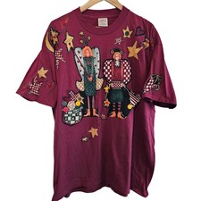 Vintage Love Peace Faith T-Shirt Womens Sz XXL 90s Purple Angel Stars Puff Paint picture