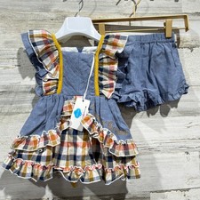 Evie's Closet Dance In The Rain Dress Set Girls 18M Blue Plaid Cotton NWT picture
