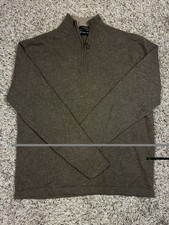 Daniel Bishop Men's 100% Cashmere 1/4 Zip Sweater L Brown Mock Neck Pullover picture
