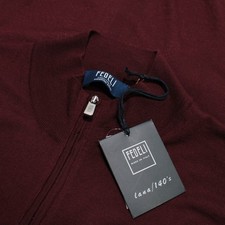 Fedeli NWT Full Zip Sweater Size 50 (US M) in Deep Red Melange 100% Wool picture