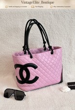 Chanel Cambon Medium Pink Leather Silver HW Shoulder Tote Preowned Authentic picture