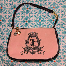 Juicy Couture Pink Velour Shoulder Bag Brown Trim Gold Charm Zip Closure picture