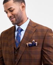 $360 NEW TAYION MENS 44L BROWN/NAVY PLAID SOFT BLAZER SPORT COAT SUIT JACKET picture