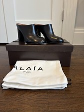 NIB Alaïa Paris Black Leather Block Heel Mules 90mm Round Toe Italy EU 36 picture