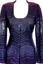 ST.JOHN Women's Knit Green Black Pink Purple Sequins Shimmer Jacket Sz 8 picture