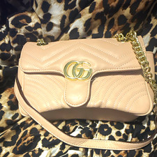 Gucci GG Marmont Small Pink Quilted Leather Crossbody Bag Gold Chain Strap picture