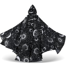 Libima Halloween Adult Wizard Costume Black Celestial Cape Stars Witch Hooded... picture