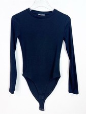 ZARA BLACK RIBBED LONG SLEEVE BODYSUIT WOMENS SZ LARGE picture