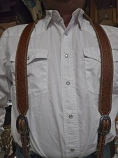 western cowboy ostrich leather suspenders hand made in the USA picture