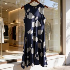 Theory Nophella NS Petal Silk Large Floral Midi Dress Black Cream Size 4 picture