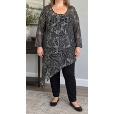 Coldwater Creek 3X Black White Polka Dot Swirl Sheer Lace Asymmetrical Tunic picture