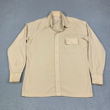 Vintage 70s COUNTESS MARA Shirt Mens Medium Tan Beige Disco Long Sleeve picture