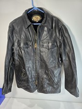 Vtg Honda Genuine Leather Motorcycle Jacket Black Vtg Biker Cafe Racer Mens 46  picture