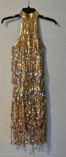 Weissman Gold Sequin Fringe Halter Dance Costume Dress, Women's MA, 8794 picture