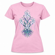 Orchid Flowers Vines Stained Glass Art Nouveau Graphic Womens T-Shirt Gift picture