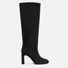 Stuart Weitzman Black Knee High Suede Block Heel Boots 85mm picture