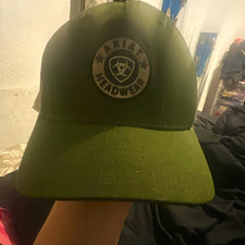 Ariat Men's Round Shield Trucker Hat Green Tan Mesh Snapback Cap One Size picture
