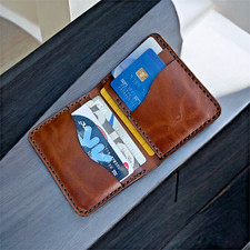 Men's Handmade Genuine Leather Bifold Credit Card Holder RFID Blocking Wallet picture