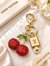 Authentic Louis Vuitton Padlock & Key Gold ✨+ Red Cherry Bag Charm Keychain picture