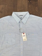 NWT Izod Saltwater Mens 2XL Dockside Chambray Blue Striped Relaxed Classic Shirt picture