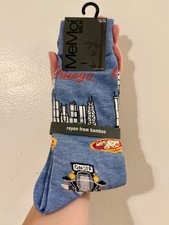 MeMoi Men’s Chicago Bamboo Crew Socks Skyline Hot Dogs Blue Size 10-13 NWT picture