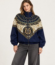 Vintage 80s 90s 100% Silk Scarf Windbreaker Bomber Jacket Horses Retro Fall Coat picture