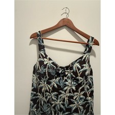 VTG Y2K Tropical Palm Print Cotton Slip Dress Brown & Blue Resortwear Large picture