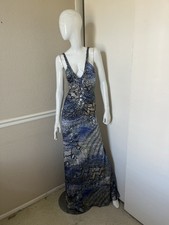 SKY BRAND NEW VINTAGE Y2K Blue/Black Snake Print Braided Strap Maxi Dress Sz L picture