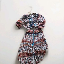 NWT Umgee Women’s L Long Boho Skirt Cropped Balloon Top Set PAISLEY reds FALL picture