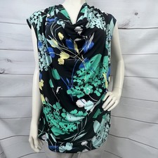 Worthington Woman Plus 2X Black Floral Cowl Neck Cap Sleeve Top picture