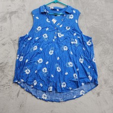 NEW Torrid Top Womens 3/3X Blue Daisy Floral Collared Sleeveless Rayon Slub picture