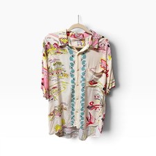 VTG 90s Jams World Florida Map Rayon Shirt Men L Novelty Hawaiian Flawed READ picture