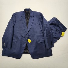 NEW Bespoke 52S 46x28 Blue Gray Super 120's Australian Merino Wool Portly Suit picture