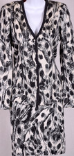 ST.JOHN Women's Knit Gray Ivory Black Print Trim Jacket & Skirt Sz 6 picture