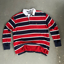 Vintage Tommy Hilfiger Rugby Shirt XL Red Navy White Striped Long Sleeve Polo picture