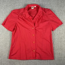Vtg Fritzi of California Red Blouse Womens Large L Cotton Button Up Mod Retro picture