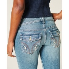 Hollister Women's Low-Rise Embroidered Florals Bootcut Jeans, Medium Blue picture