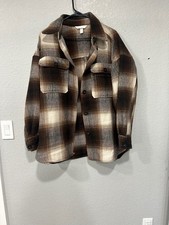 H&M Brown Plaid Wool Blend Shacket Women's Size L XL picture