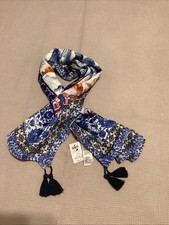 NWT CHICO'S GRECIAN TILES Women's SCARF TASSEL DETAIL  BLUE & WHITE picture