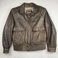 Vintage Adventure Bound Brown Leather Flight Jacket Size S Graphic Pilot Liner picture
