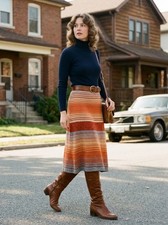Vintage 60s 70s Knit Skirt Large Striped Sheridan Creations NEW old stock picture