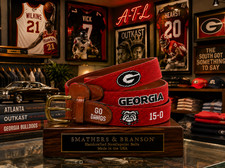 Smathers & Branson UGA Georgia Bulldogs Red Needlepoint Belt  Leather 44 NWT picture