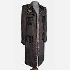 Maria Grazia Severi Overcoat IT 44 UK 14 Pink Brown Tweed Wool Coat Designer  picture