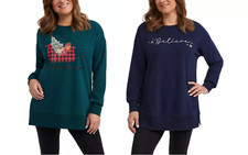 NWT Teddi Rose Women's Holiday Sweatshirts Green Blue Cream S-2XL $65 4HL387 picture