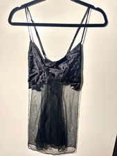 NWT Victoria's Secret Black Satin & Sheer Mesh Babydoll Lingerie Chemise Large picture